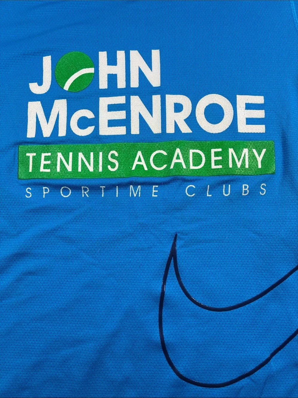 Nike Blue John McEnroe Tennis Academy Short Sleeve Tee, size XS